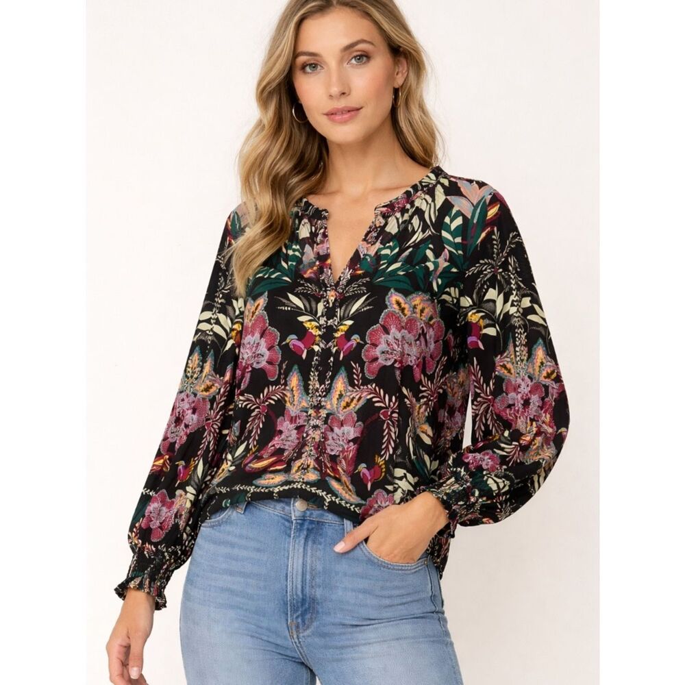 Caballero Miki Top Dusk Primrose Print Floral V Neck Blouse Small
